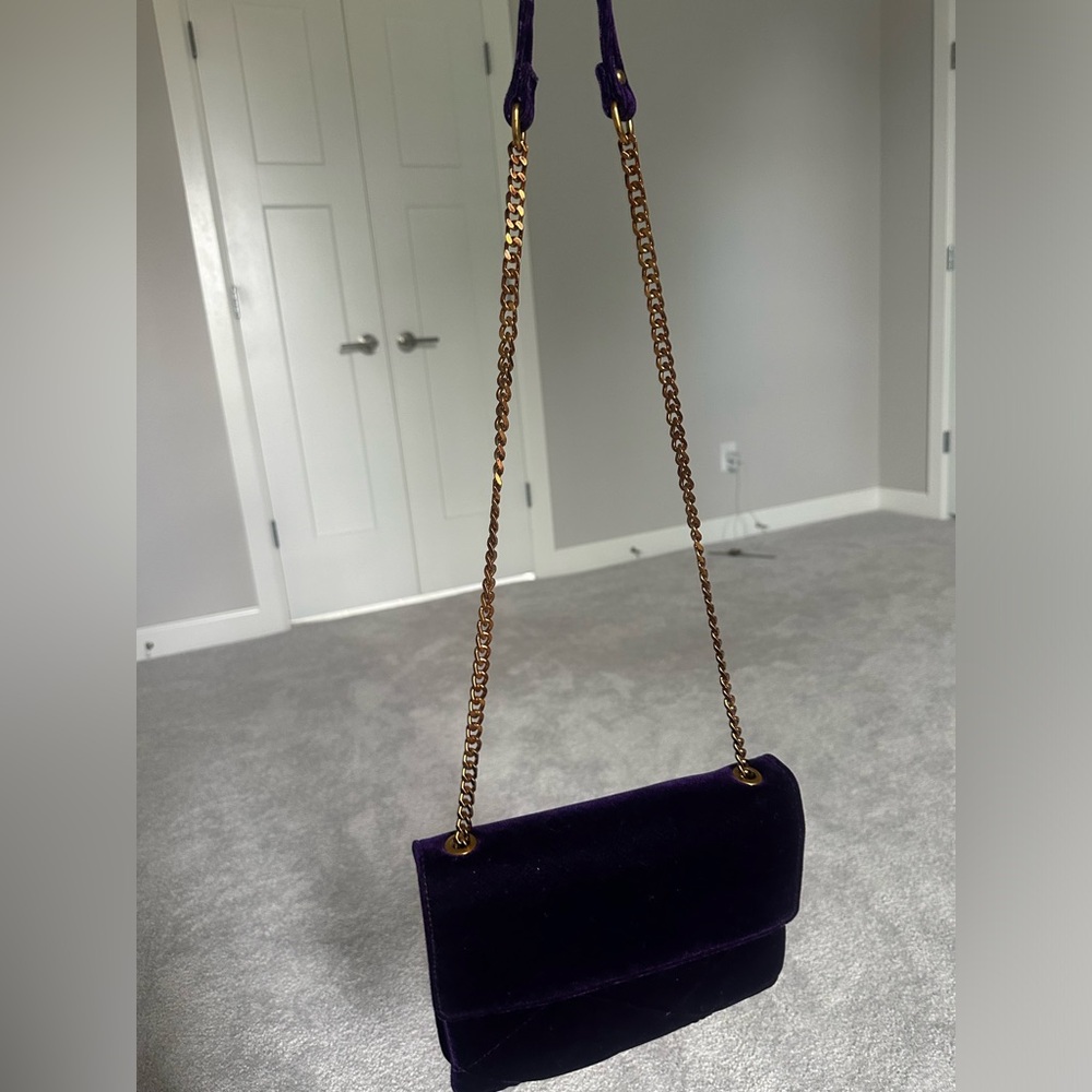 Purple Velvet purse with Gold chain handle - Picture 7 of 15
